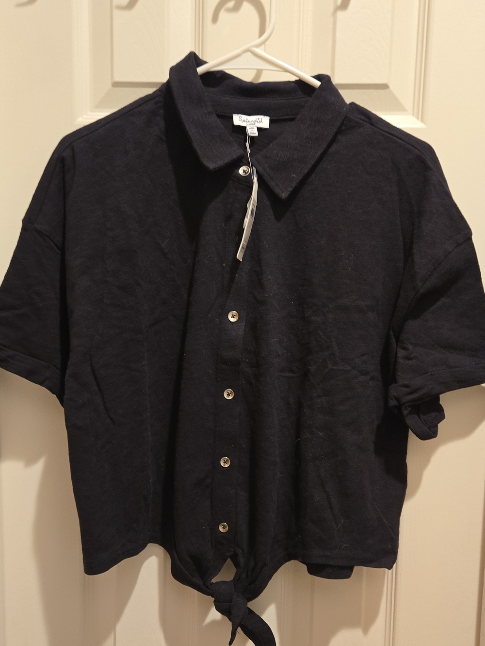 Splendid Black Short-Sleeve Tie-Front Button Shirt